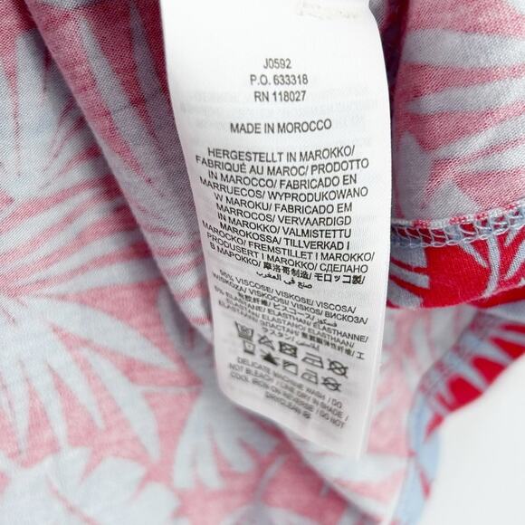 Boden Lola Jersey Dress Red Blue Leaf Print V-Neck Ruched Pockets Womens Size 2P - Picture 7 of 12